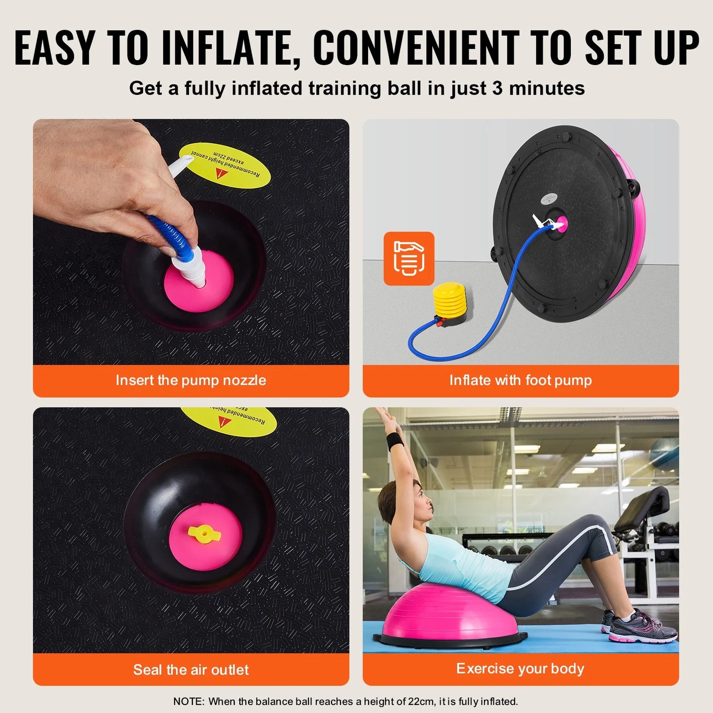 Entrenador De Media Bola De Equilibrio, Bola De Estabilidad De 23 Pulgadas Con Un Límite De Peso De 660 Libras, Incluye Bandas De Resistencia Y Bomba Para El Pie Para Una Experiencia Integral En El Gimnasio En Casa, Ideal Para Fitness De Cuerpo Completo, Rosa