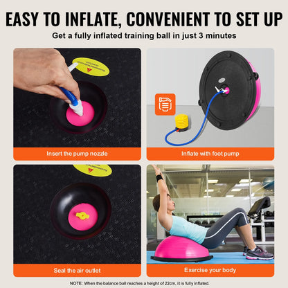 Entrenador De Media Bola De Equilibrio, Bola De Estabilidad De 23 Pulgadas Con Un Límite De Peso De 660 Libras, Incluye Bandas De Resistencia Y Bomba Para El Pie Para Una Experiencia Integral En El Gimnasio En Casa, Ideal Para Fitness De Cuerpo Completo, Rosa