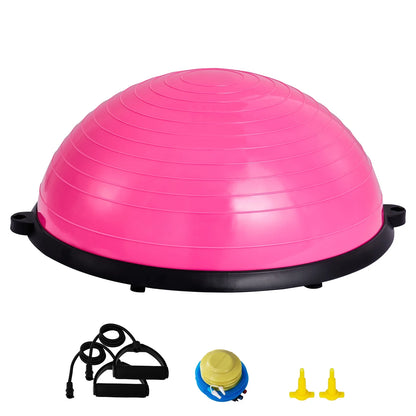 Entrenador De Media Bola De Equilibrio, Bola De Estabilidad De 23 Pulgadas Con Un Límite De Peso De 660 Libras, Incluye Bandas De Resistencia Y Bomba Para El Pie Para Una Experiencia Integral En El Gimnasio En Casa, Ideal Para Fitness De Cuerpo Completo, Rosa