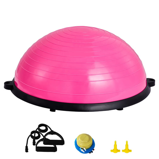 Entrenador De Media Bola De Equilibrio, Bola De Estabilidad De 23 Pulgadas Con Un Límite De Peso De 660 Libras, Incluye Bandas De Resistencia Y Bomba Para El Pie Para Una Experiencia Integral En El Gimnasio En Casa, Ideal Para Fitness De Cuerpo Completo, Rosa