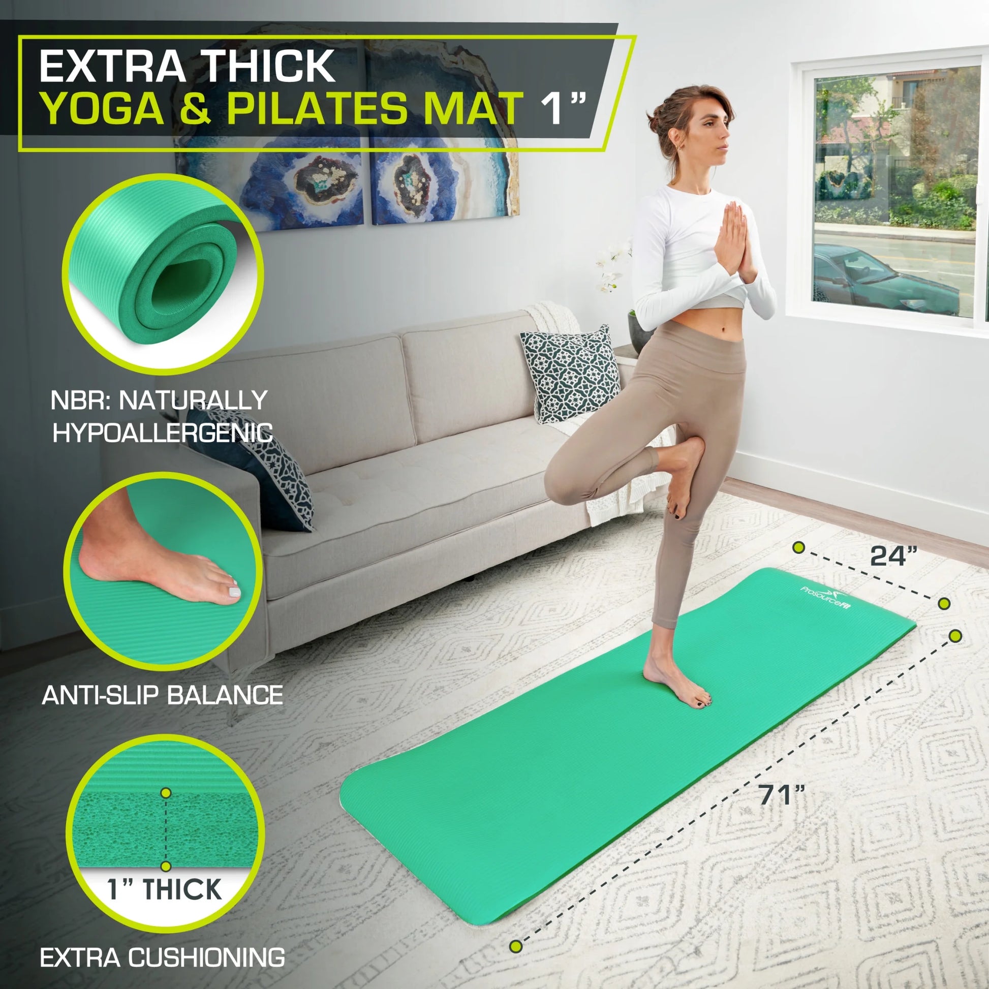 Extra Grueso Yoga Y Pilates Estera 1 En, Green