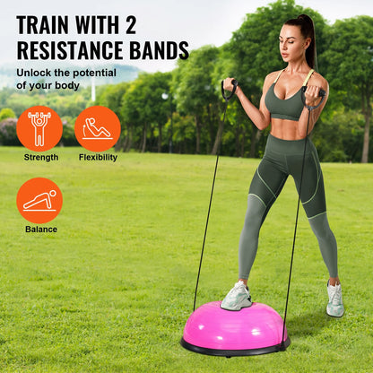 Entrenador De Media Bola De Equilibrio, Bola De Estabilidad De 23 Pulgadas Con Un Límite De Peso De 660 Libras, Incluye Bandas De Resistencia Y Bomba Para El Pie Para Una Experiencia Integral En El Gimnasio En Casa, Ideal Para Fitness De Cuerpo Completo, Rosa