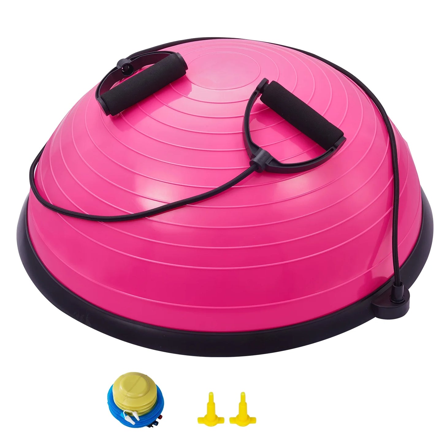 Entrenador De Media Bola De Equilibrio, Bola De Estabilidad De 23 Pulgadas Con Un Límite De Peso De 660 Libras, Incluye Bandas De Resistencia Y Bomba Para El Pie Para Una Experiencia Integral En El Gimnasio En Casa, Ideal Para Fitness De Cuerpo Completo, Rosa