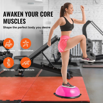 Entrenador De Media Bola De Equilibrio, Bola De Estabilidad De 23 Pulgadas Con Un Límite De Peso De 660 Libras, Incluye Bandas De Resistencia Y Bomba Para El Pie Para Una Experiencia Integral En El Gimnasio En Casa, Ideal Para Fitness De Cuerpo Completo, Rosa